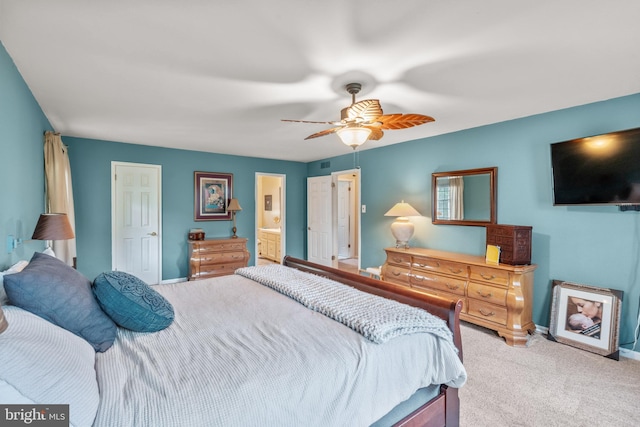 22 Cochise Cir, Medford Lakes, NJ 08055 - bedroom featuring baseboards, carpet flooring, a ceiling fan, and ensuite bath