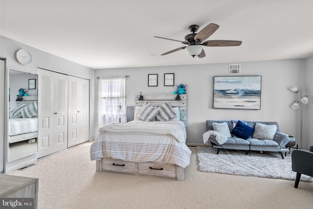 22 Cochise Cir, Medford Lakes, NJ 08055 - bedroom with ceiling fan, carpet, a closet, and visible vents