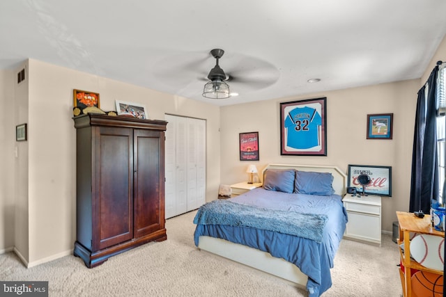 22 Cochise Cir, Medford Lakes, NJ 08055 - bedroom featuring baseboards, light carpet, a closet, and visible vents