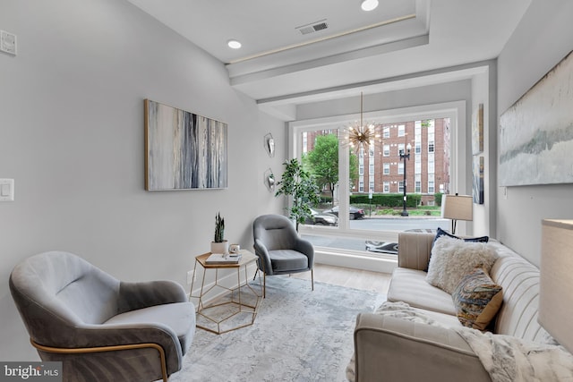 4014 Georgia Ave NW Unit 301, Washington, DC 20011 - living room featuring a chandelier, visible vents, wood finished floors, and recessed lighting
