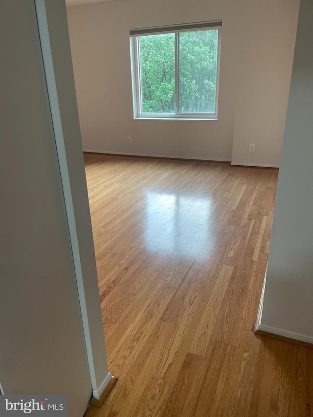 spare room with baseboards and wood finished floors