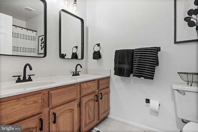 full bath with tile patterned floors, visible vents, a sink, and double vanity