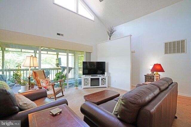 33955 Middleton Cir Unit 5, Lewes, DE 19958 - living room featuring high vaulted ceiling and baseboards