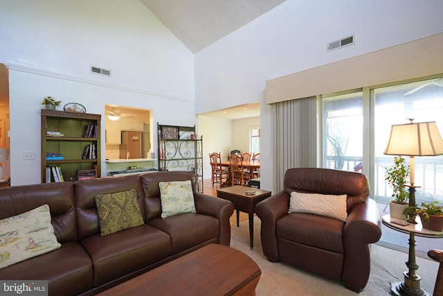 33955 Middleton Cir Unit 5, Lewes, DE 19958 - living room with high vaulted ceiling and carpet floors