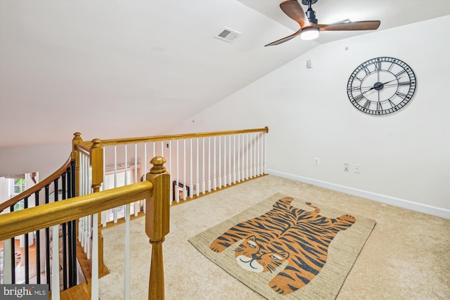 1507 Broadneck Pl Unit 403, Annapolis, MD 21409 - hall with carpet, vaulted ceiling, baseboards, and an upstairs landing
