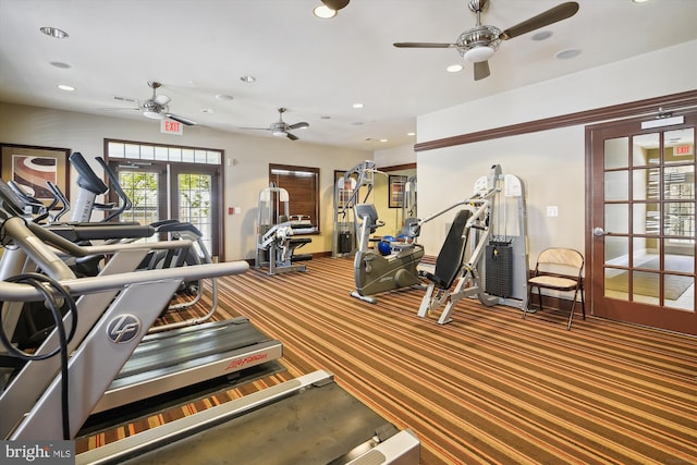 1507 Broadneck Pl Unit 403, Annapolis, MD 21409 - exercise room with ceiling fan, carpet floors, recessed lighting, and baseboards