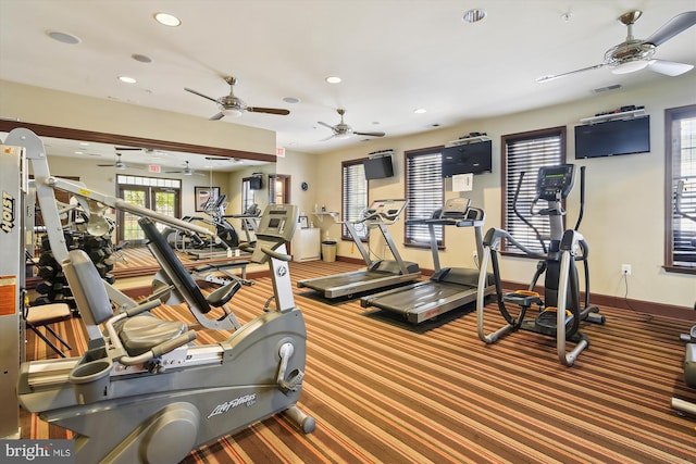 1507 Broadneck Pl Unit 403, Annapolis, MD 21409 - exercise room with a ceiling fan, baseboards, and recessed lighting