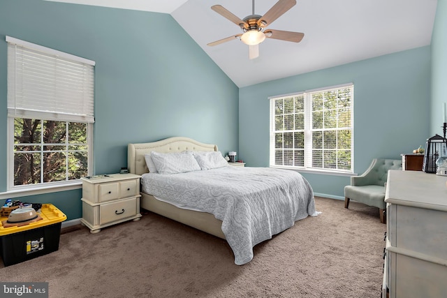 11312 Rawhide Rd, Lusby, MD 20657 - bedroom featuring a ceiling fan, baseboards, carpet, and lofted ceiling