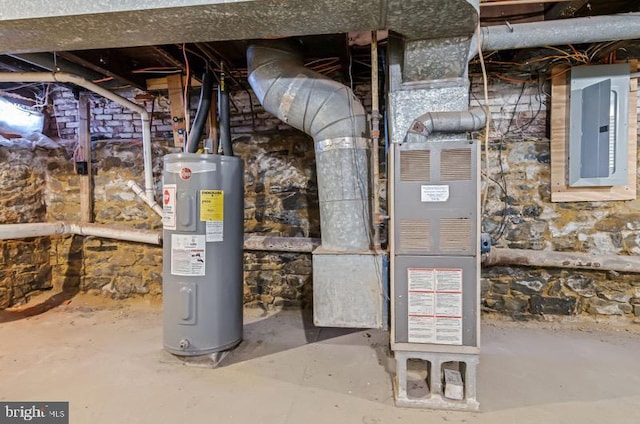 utility room with water heater and electric panel