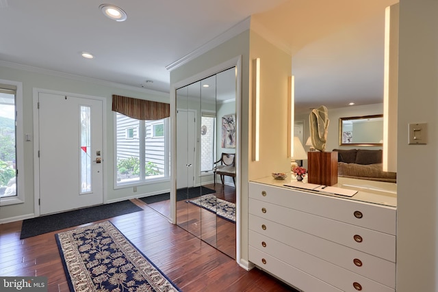 1515 Rockland St, Reading, PA 19604 - foyer entrance featuring crown molding, dark wood-style floors, and recessed lighting
