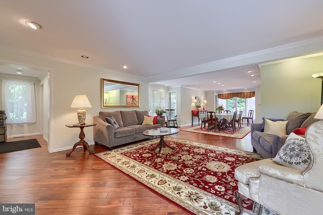 1515 Rockland St, Reading, PA 19604 - living area featuring wood finished floors, baseboards, ornamental molding, and recessed lighting