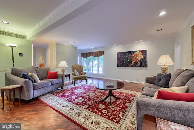 1515 Rockland St, Reading, PA 19604 - living room featuring wood finished floors, crown molding, and recessed lighting