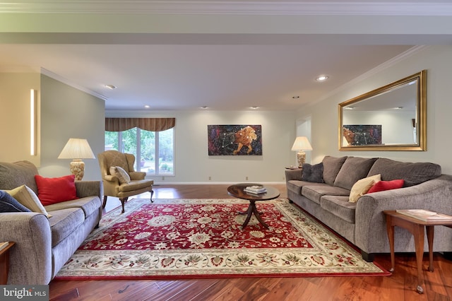 1515 Rockland St, Reading, PA 19604 - living room featuring wood-type flooring, crown molding, recessed lighting, and baseboards