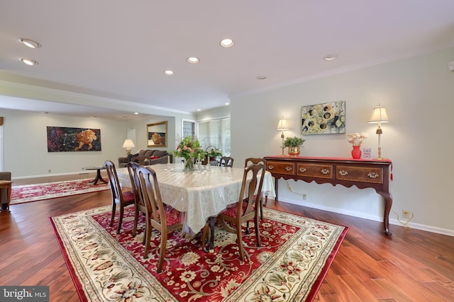 1515 Rockland St, Reading, PA 19604 - dining space with ornamental molding, recessed lighting, wood finished floors, and baseboards
