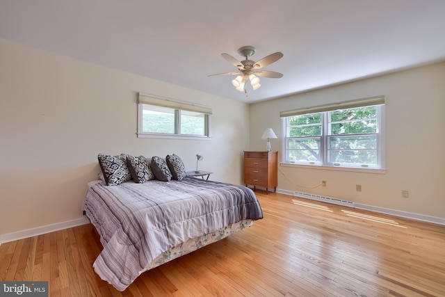 1515 Rockland St, Reading, PA 19604 - bedroom featuring a baseboard radiator, light wood finished floors, baseboards, and ceiling fan