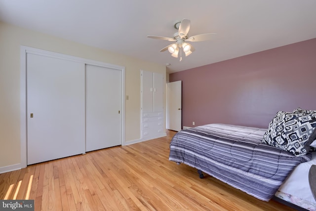 1515 Rockland St, Reading, PA 19604 - bedroom with light wood-type flooring, a closet, a ceiling fan, and baseboards