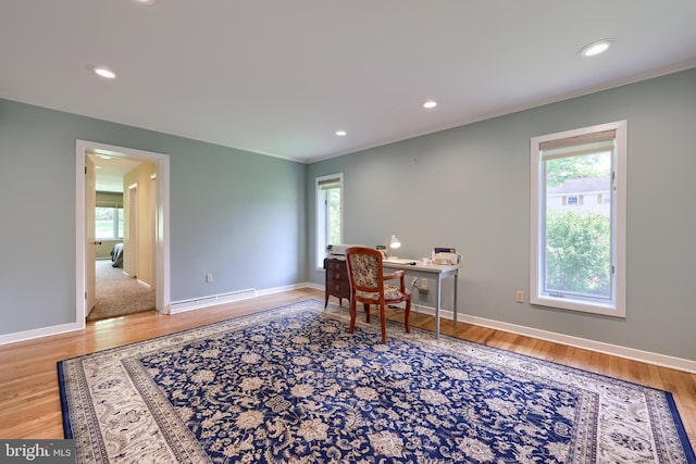 1515 Rockland St, Reading, PA 19604 - office area with healthy amount of natural light, wood finished floors, baseboards, ornamental molding, and recessed lighting