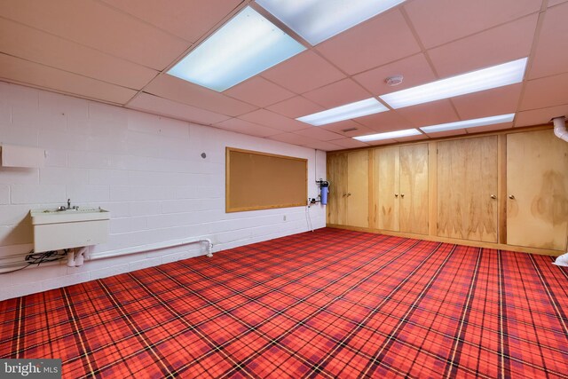 1515 Rockland St, Reading, PA 19604 - basement with a drop ceiling, carpet, and a sink