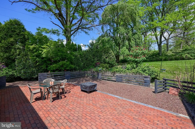 1515 Rockland St, Reading, PA 19604 - view of patio / terrace with fence, outdoor dining space, and view of wooded area