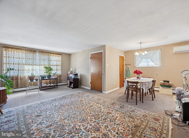 603 Bywood Ave, Upper Darby, PA 19082 - carpeted dining area with a wall mounted AC, a notable chandelier, and baseboards