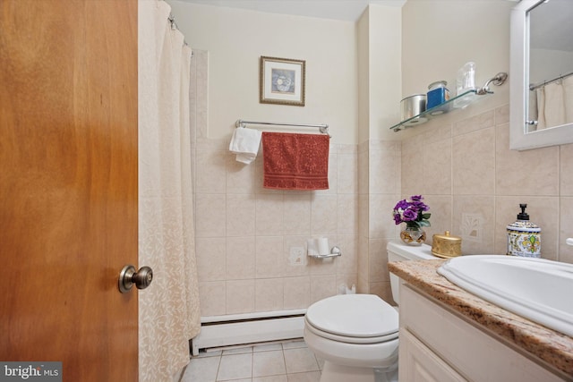 603 Bywood Ave, Upper Darby, PA 19082 - full bathroom featuring tile walls, vanity, tile patterned flooring, and a baseboard radiator