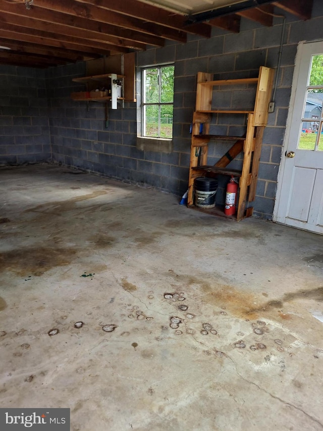 basement with concrete block wall