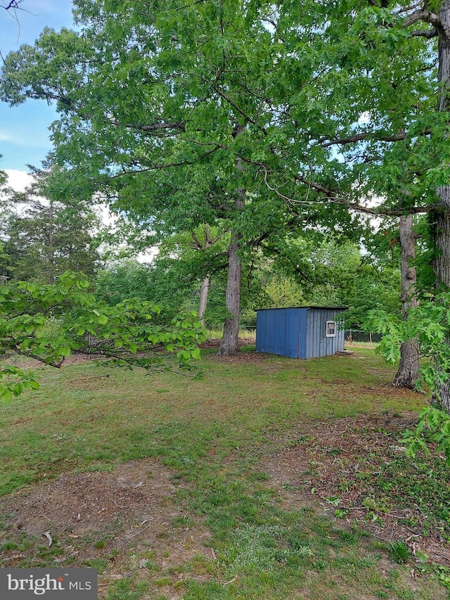 view of yard with a storage unit and an outbuilding
