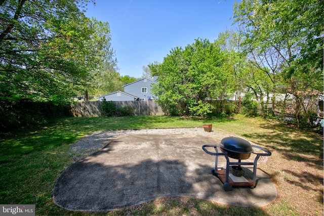 view of yard with a patio and a fenced backyard