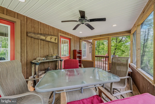 82 Vista River Ln, Paw Paw, WV 25434 - sunroom featuring recessed lighting, outdoor dining space, and ceiling fan