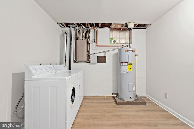 309 Camden Dr, Fredericksburg, VA 22405 - washroom with water heater, separate washer and dryer, electric panel, and light wood-type flooring