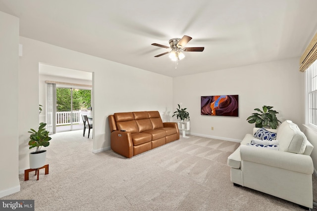 309 Camden Dr, Fredericksburg, VA 22405 - carpeted living room with ceiling fan and baseboards