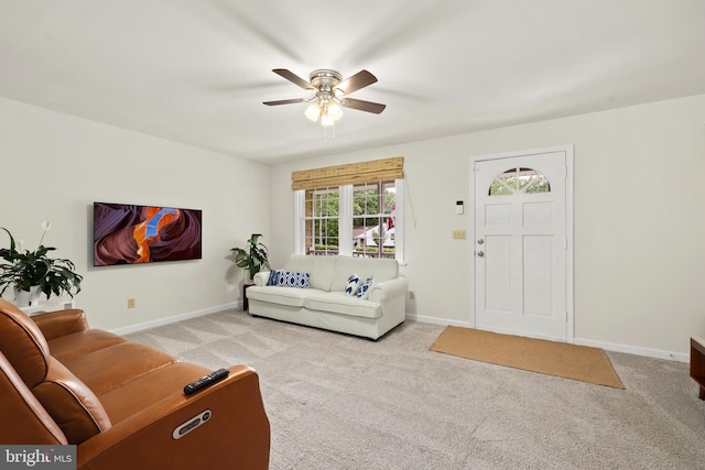 309 Camden Dr, Fredericksburg, VA 22405 - living room with ceiling fan, light colored carpet, and baseboards