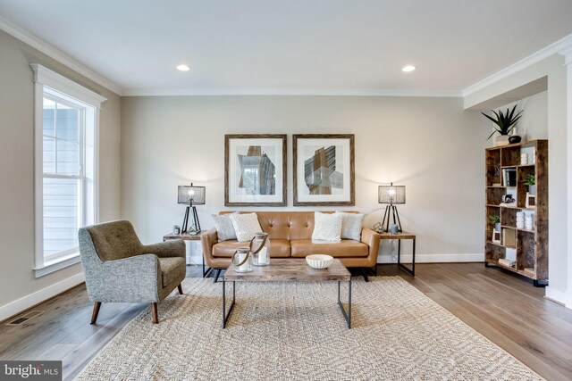 3919 Pineland St, Fairfax, VA 22031 - living area with baseboards, ornamental molding, wood finished floors, and visible vents