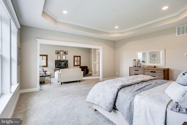 3919 Pineland St, Fairfax, VA 22031 - bedroom featuring a raised ceiling, recessed lighting, light colored carpet, and visible vents