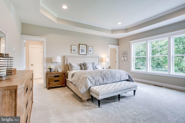 3919 Pineland St, Fairfax, VA 22031 - bedroom with a raised ceiling, ornamental molding, light carpet, and visible vents