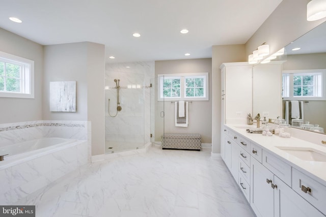 3919 Pineland St, Fairfax, VA 22031 - bathroom with a healthy amount of sunlight, a marble finish shower, a bath, and a sink