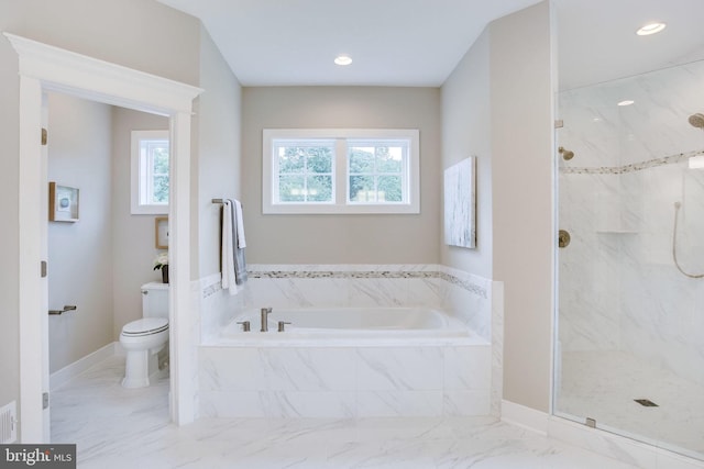 3919 Pineland St, Fairfax, VA 22031 - bathroom with a garden tub, marble finish floor, a marble finish shower, and toilet