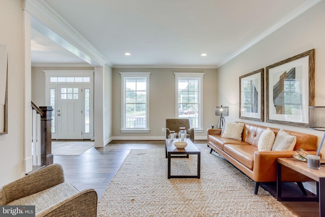 3919 Pineland St, Fairfax, VA 22031 - living area with recessed lighting, baseboards, ornamental molding, and wood finished floors