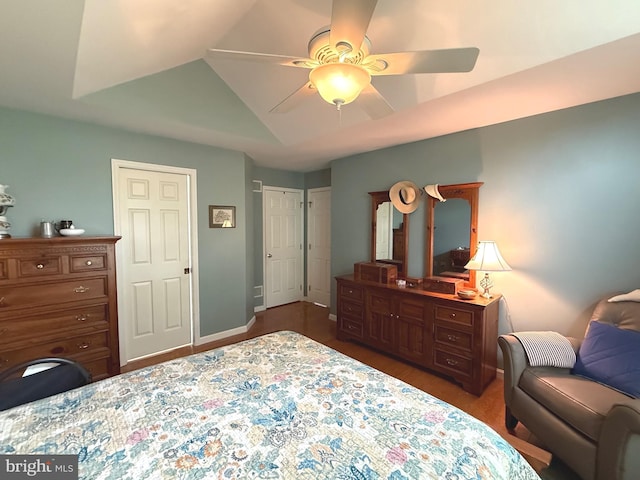 902 Hedgewyck Ln, Elizabethtown, PA 17022 - bedroom with dark wood-type flooring, vaulted ceiling, and a ceiling fan
