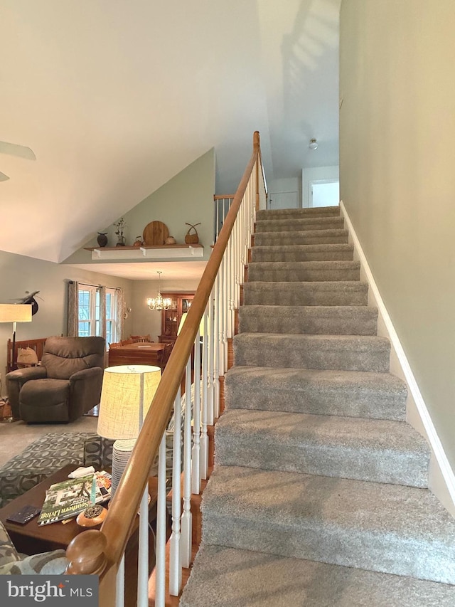 902 Hedgewyck Ln, Elizabethtown, PA 17022 - stairway with a chandelier and high vaulted ceiling