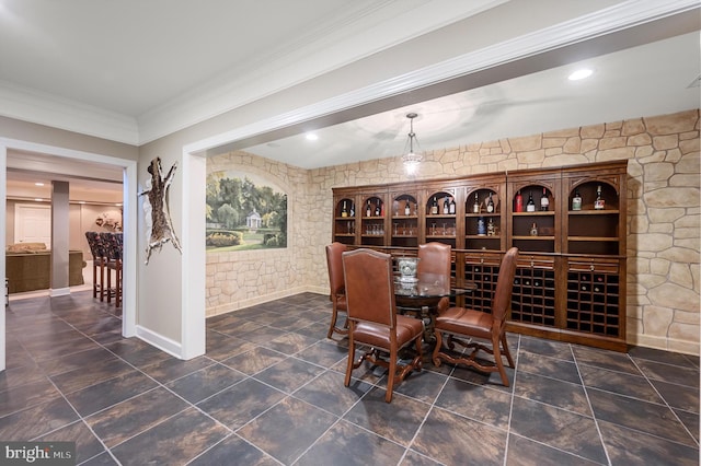 19326 Airwell Ct, Purcellville, VA 20132 - wine room featuring crown molding, baseboards, and tile patterned flooring