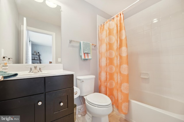 10723 Caledonia Meadow Dr, Manassas, VA 20112 - bathroom with toilet, vanity, shower / bathtub combination with curtain, and tile patterned flooring