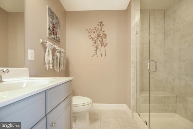10723 Caledonia Meadow Dr, Manassas, VA 20112 - bathroom with a stall shower, tile patterned floors, vanity, toilet, and baseboards