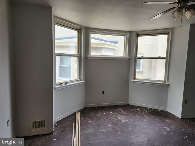 5737 N Park Ave, Philadelphia, PA 19141 - spare room featuring baseboards, concrete flooring, visible vents, and a ceiling fan