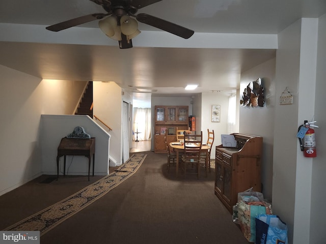 5737 N Park Ave, Philadelphia, PA 19141 - carpeted dining area with stairs and ceiling fan