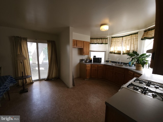 5737 N Park Ave, Philadelphia, PA 19141 - kitchen with black microwave, brown cabinets, and a sink