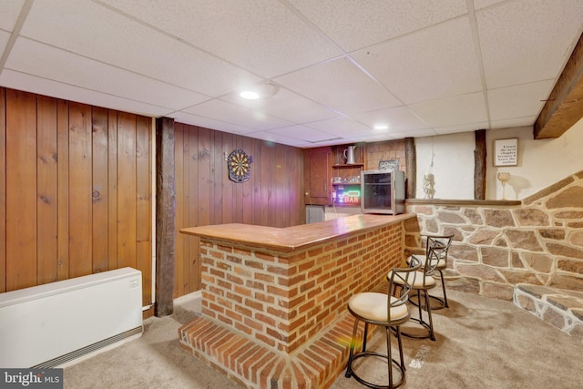 38 Bonniefield Cir, Gettysburg, PA 17325 - indoor dry bar featuring carpet floors, a drop ceiling, recessed lighting, and wooden walls