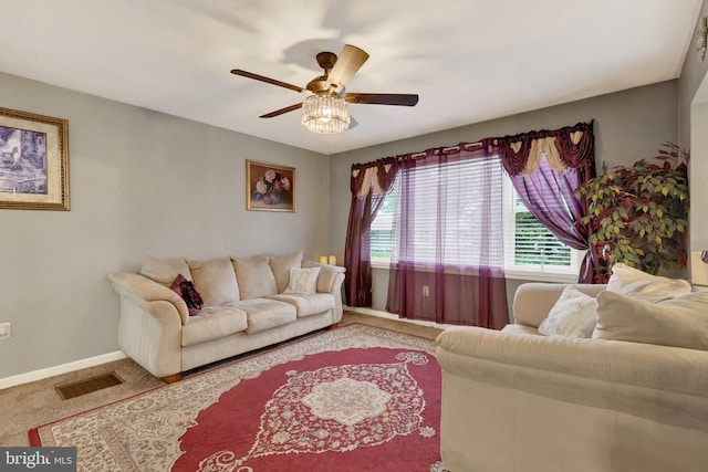 38 Bonniefield Cir, Gettysburg, PA 17325 - living area featuring carpet floors, ceiling fan, and baseboards
