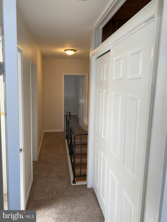 hall with baseboards and carpet