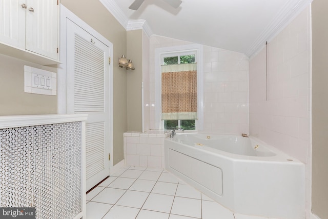 140 Pennsylvania Ave, Westminster, MD 21157 - bathroom with a garden tub, tile patterned floors, lofted ceiling, and crown molding